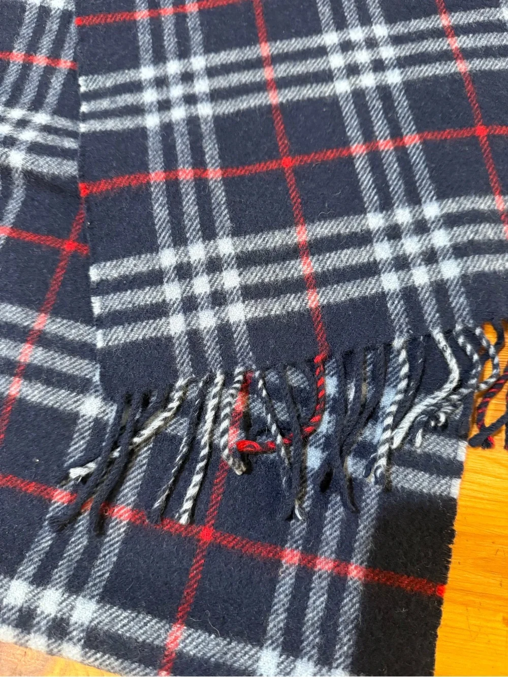 Vintage Burberrys of London Navy Check Lambswool Scarf Made in England Plaid